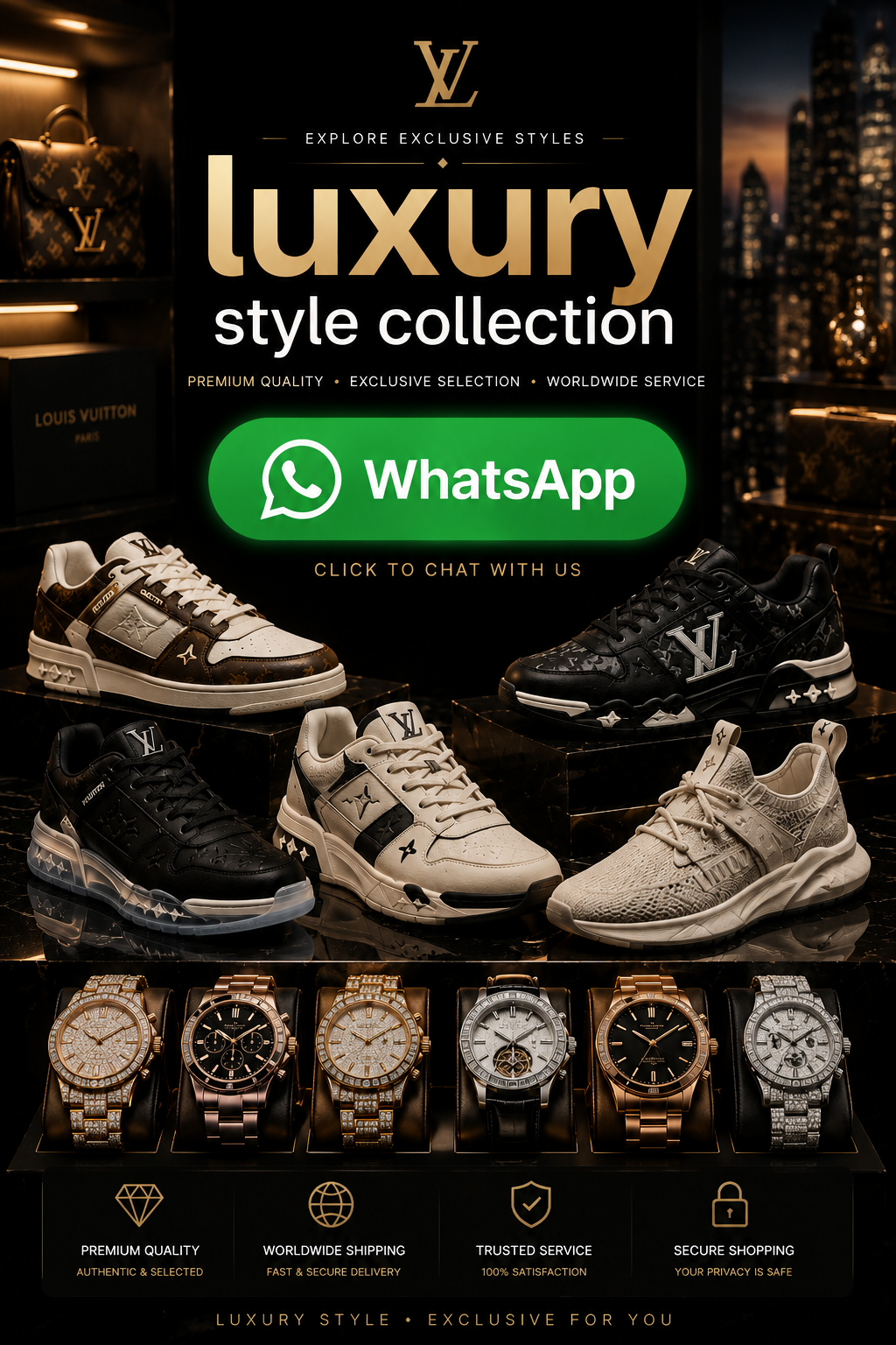 Luxury style collection featuring premium sneakers and watches